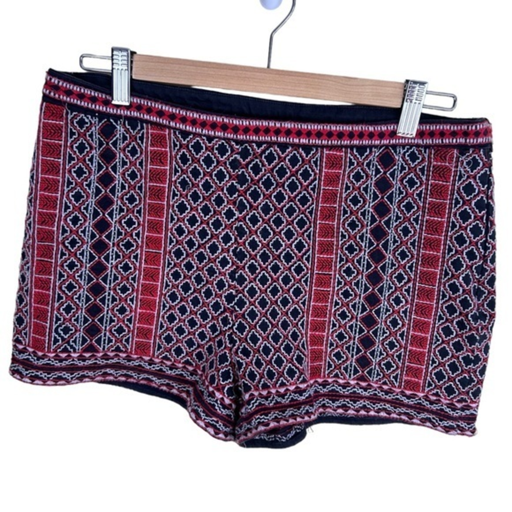 Forever 21 embroidered and beaded zippered short shorts red black white large